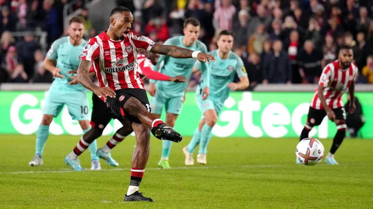 Toney slots his second goal from the penalty spot