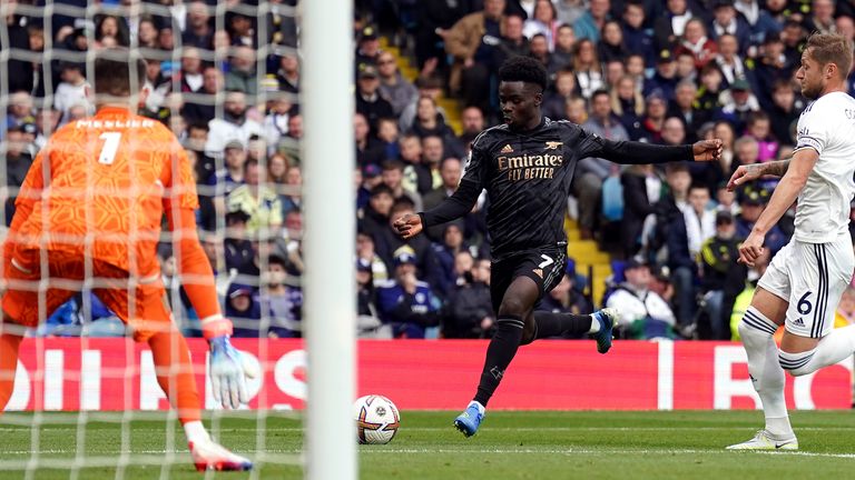 Bukayo Saka opens the scoring at Elland Road