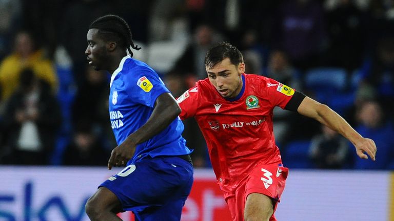 CARDIFF, WALES - OCTOBER 04: Cardiff City's Sheyi Ojo battles with Blackburn Rovers' Harry Pickering  during the Sky Bet Championship between Cardiff City and Blackburn Rovers at Cardiff City Stadium on October 4, 2022 in Cardiff, United Kingdom. (Photo by Ian Cook - CameraSport via Getty Images)                                                                                                                             