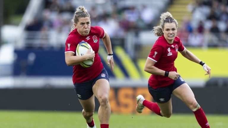 England&#39;s Claudia MacDonald during the Women&#39;s Rugby World Cup 2021 match at Eden Park in Auckland, New Zealand. Picture date: Saturday October 8, 2022.