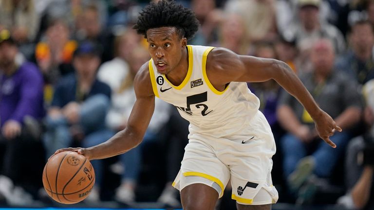 Utah Jazz guard Collin Sexton brings the ball up court during the second half of Friday's preseason clash with the Dallas Mavericks
