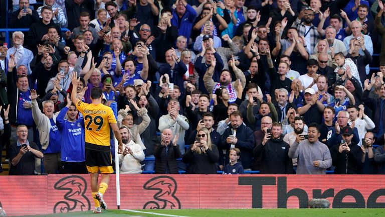 Wolves' Diego Costa is given a standing ovation by Chelsea supporters