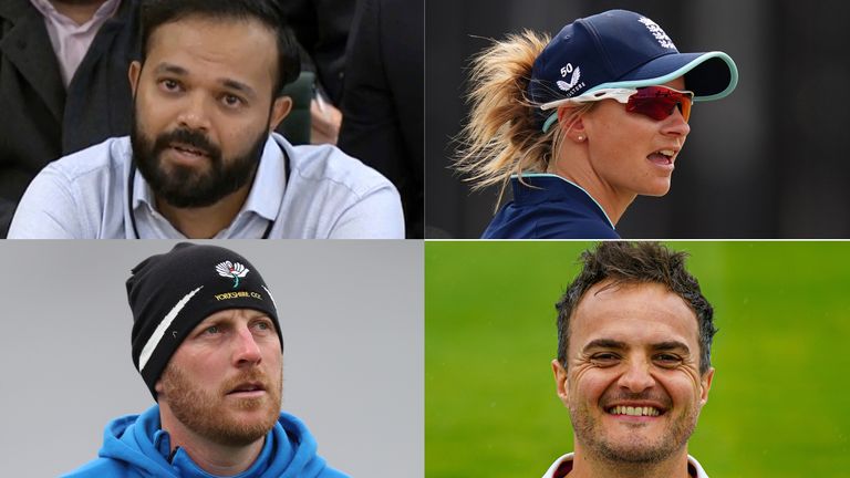 (From top left) Azeem Rafiq, Danni Wyatt, Andrew Gale and Jack Brooks have been reprimanded by the ECB. Eve Jones (not pictured) has also been reprimanded