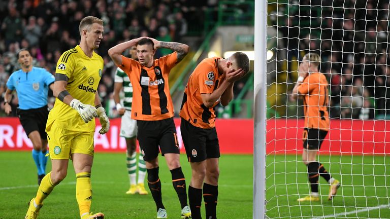 Danylo Sikan reacts after his miss vs Celtic