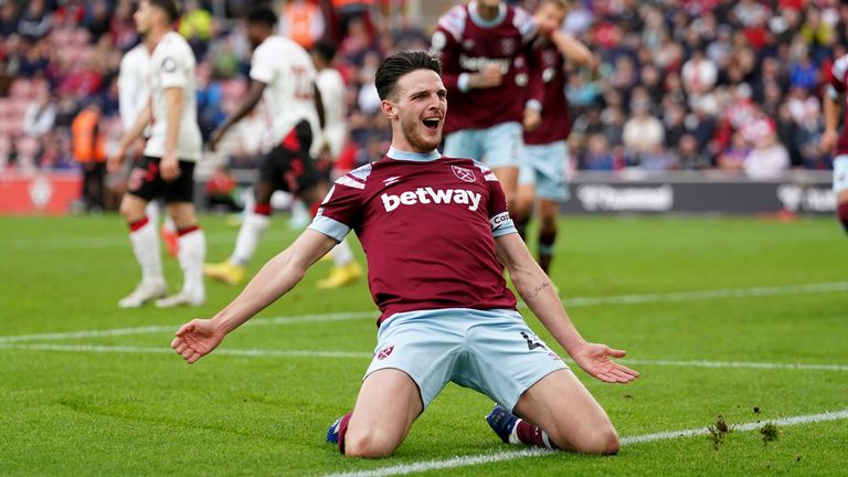 Declan Rice celebrates his equaliser