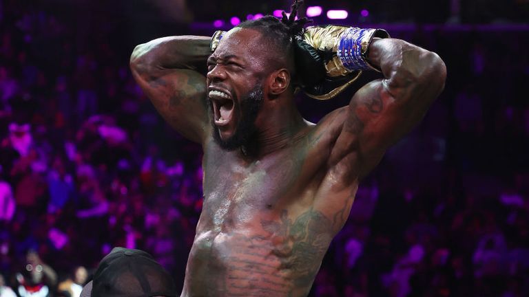 Deontay Wilder enjoys the celebrations after defeating