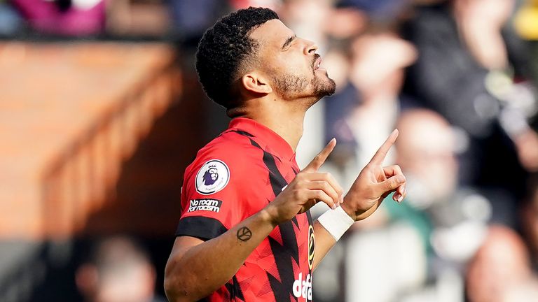 Dominic Solanke celebrates putting Bournemouth ahead at Fulham