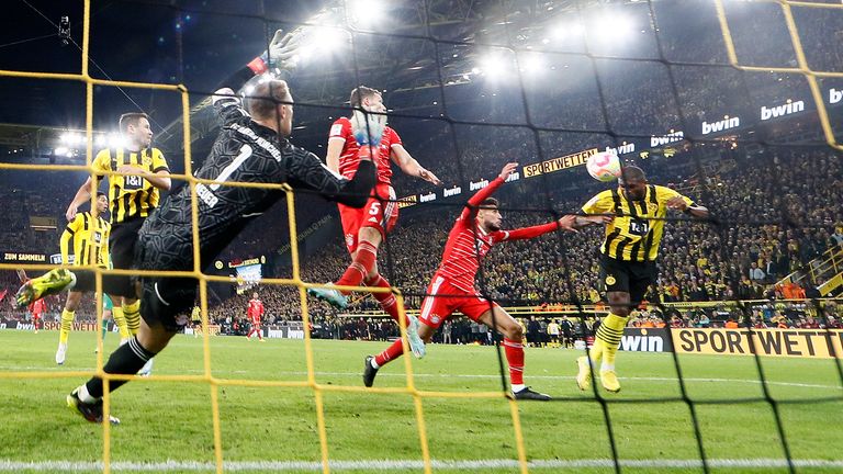 Dortmund's Anthony Modeste, right, scored the last-gasp equaliser to end the club's eight-game losing run against the champions