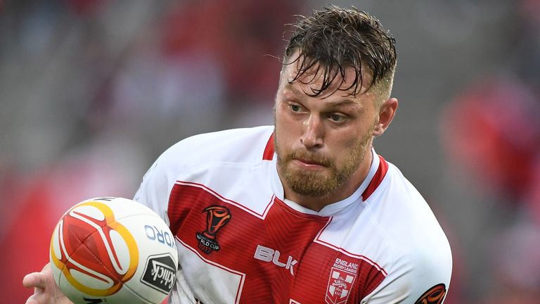 Back to Search
Elliott Whitehead.
England v Tonga, Semi-Final, Rugby League World Cup 2017. RLWC2017. Mt Smart Stadium, Auckland New Zealand. Saturday 25 November 2017 © Copyright Photo: Andrew Cornaga / www.Photosport.nz MANDATORY BYLINE/CREDIT : Andrew Cornaga/SWpix.com/PhotosportNZ