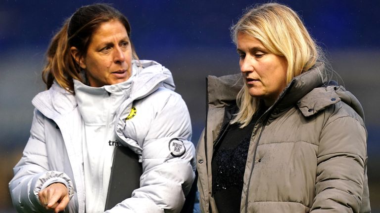 Chelsea assistant coach Denise Reddy (left) will help run the team in Emma Hayes&#39; absence