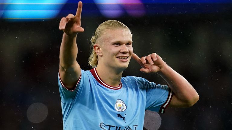 Manchester City photo file dated October 5, 2022 by Erling Haaland.  FC Copenhagen captain Viktor Claesson admits stopping Manchester City and 'killer' Erling Haaland is the hardest task he has ever faced.  Release date: Monday, October 10, 2022.