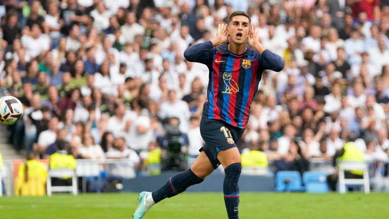 Barcelona's Ferran Torres celebrates his goal