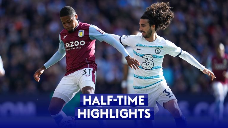 Half-time highlights of Aston Villa against Chelsea in the Premier League.