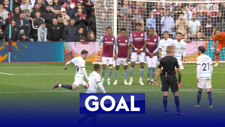 Aston Villa goalkeeper Emiliano Martinez misjudges Mason Mount's free-kick which doubles Chelsea's lead at Villa Park.