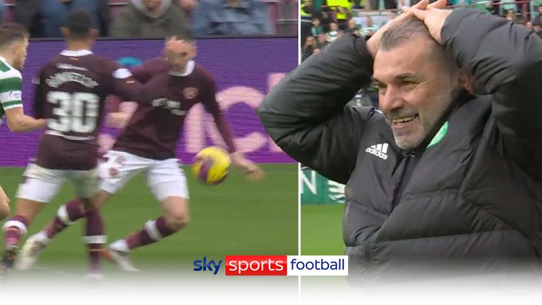 Ange Postecoglou could not believe Celtic were not given a penalty for a handball by Hearts&#39; Michael Smith.