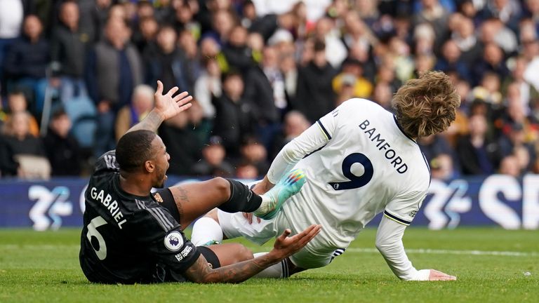 Gabriel clashes with Patrick Bamford in stoppage time