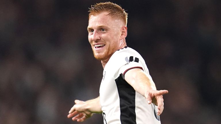 Fulham&#39;s Harrison Reed celebrates scoring against Aston Villa