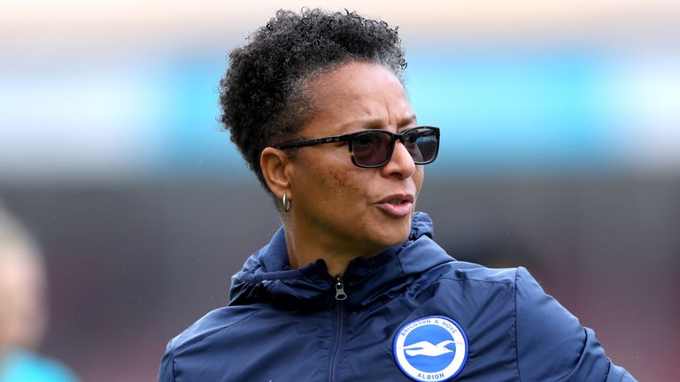 Brighton and Hove Albion manager, Hope Powell ahead of the Barclays FA Women&#39;s Super League match at The People&#39;s Pension Stadium, Crawley. Picture date: Sunday January 23, 2022.