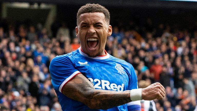 James Tavernier celebrates after putting Rangers 2-0 up against St Mirren