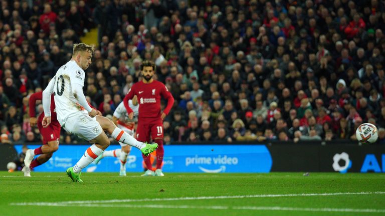 Jarrod Bowen's penalty is saved at Anfield