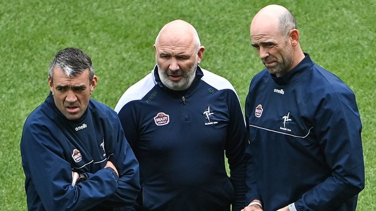 15 May 2022; Kildare manager Glenn Ryan, centre, with selectors Johnny Doyle, left, and Dermot Earley before the Leinster GAA Football Senior Championship Semi-Final match between Kildare and Westmeath at Croke Park in Dublin. Photo by Piaras .. M..dheach/Sportsfile