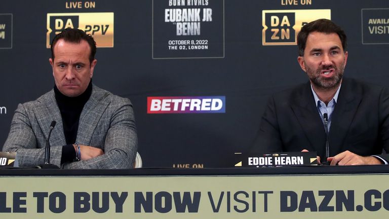 Kalle Sauerland and Eddie Hearn during a press conference at the Canary Riverside Plaza Hotel
