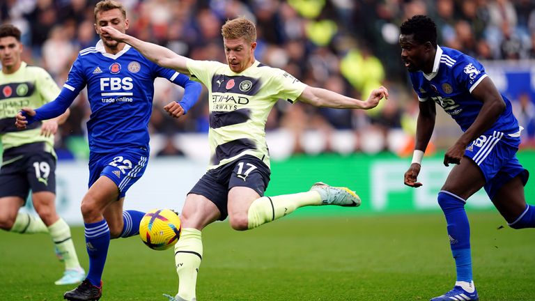 Kevin De Bruyne takes a shot at goal