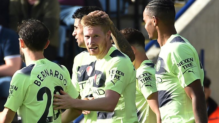 Manchester City's Kevin De Bruyne celebrates after scoring his side's first goal