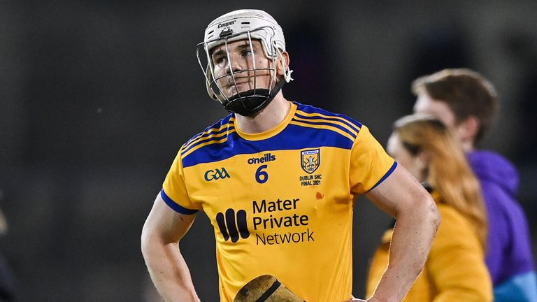 13 November 2021; Liam Rushe of Na Fianna dejected after his side's defeat in the Go Ahead Dublin County Senior Club Hurling Championship Final match between Na Fianna and Kilmacud Crokes at Parnell Park in Dublin. Photo by Piaras .. M..dheach/Sportsfile