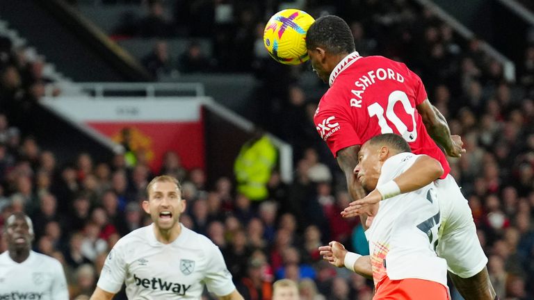 Marcus Rashford heads Man Utd into a 1-0 first-half lead