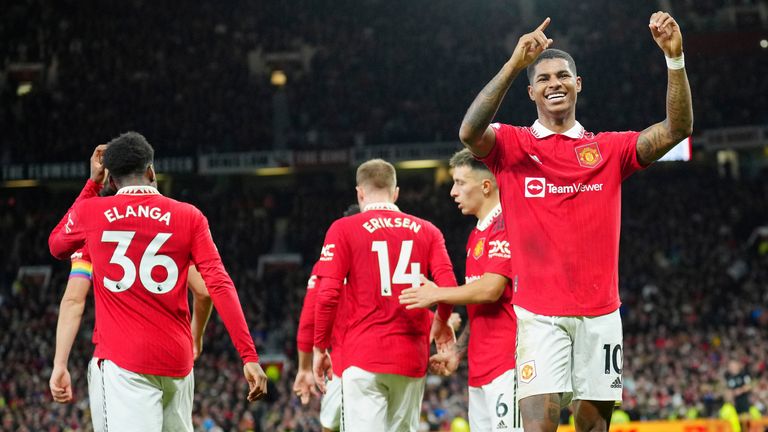 Marcus Rashford celebrates after scoring Man Utd's opening goal