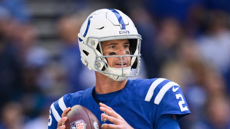 Indianapolis Colts quarterback Matt Ryan (2) looks downfield during an NFL football game against the Jacksonville Jaguars, Sunday, Oct. 16, 2022, in Indianapolis. (AP Photo/Zach Bolinger)