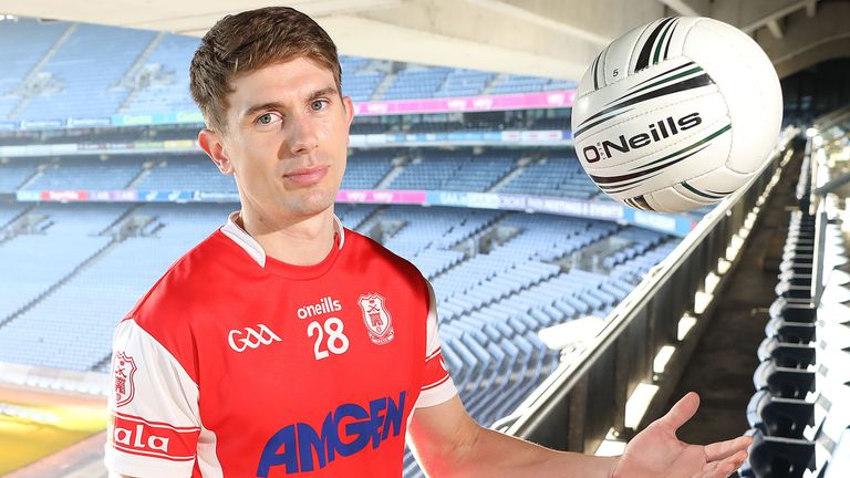 NO FEE PIC.PIC JULIEN BEHAL PHOTOGRAPHY.Pictured today (Thursday, October 13 th ) at the launch of Amgen...s title sponsorship of Cuala GAA for 2023.and 2024 is Cuala and Dublin player Michael Fitzsimons .Amgen is also sponsoring the Adult Football and Camogie.teams for 2022 and will sponsor the Adult Hurling team from January 2023..Amgen...s sponsorship provides one main bursary and four supplemental bursaries annually to Cuala.students and will also see the company provide a paid internship to a student from Cuala each year.through the Amgen internship programme. Photo Credit: Julien Behal