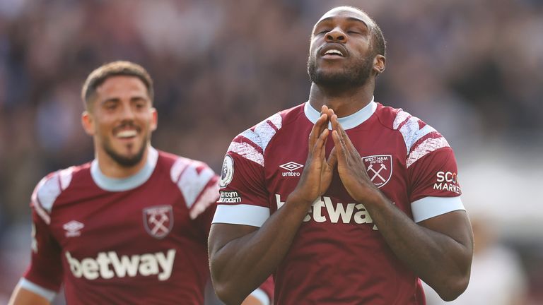 Michail Antonio celebrates after giving West Ham a 3-1 lead against Fulham