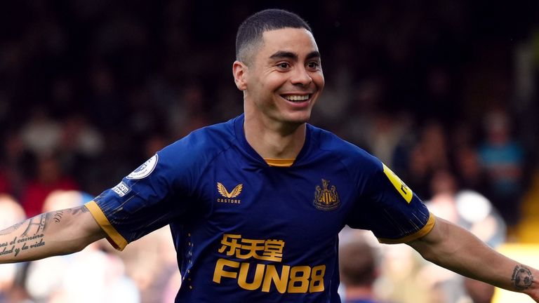 Miguel Almiron celebrates scoring Newcastle's fourth goal