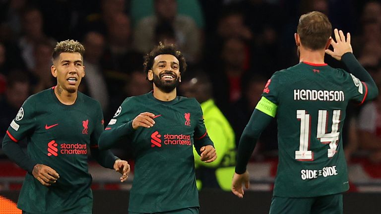Mohamed Salah celebrates scoring for Liverpool vs Ajax