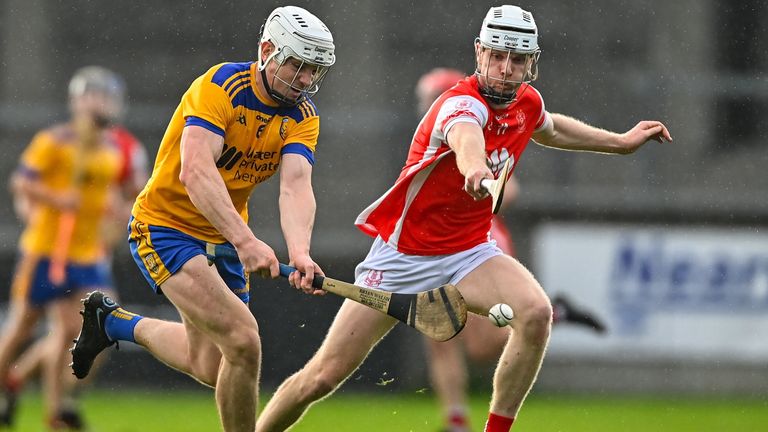9 October 2022; Liam Rushe of Na Fianna in action against Colm Cronin of Cuala during the Go Ahead Dublin County Senior Club Hurling Championship Semi-Final match between Cuala and Na Fianna at Parnell Park in Dublin. Photo by Ben McShane/Sportsfile