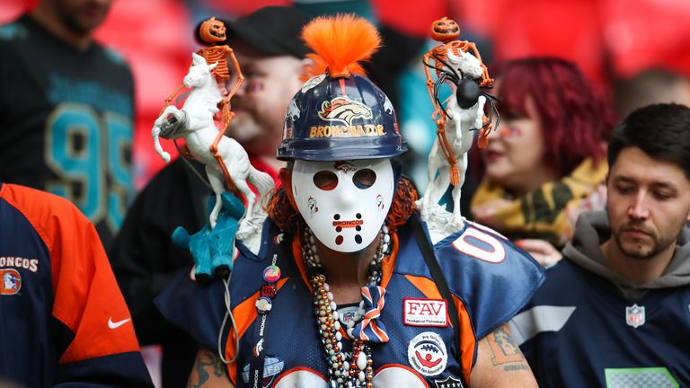 A Broncos fan arrives in style for his side's win over the Jags at Wembley 