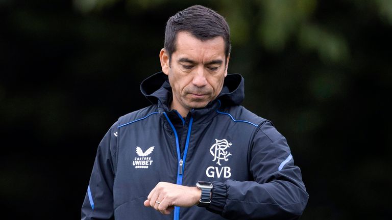 GLASGOW, SCOTLAND - OCTOBER 11: Giovanni van Bronckhorst during a Rangers training session at the Rangers Training Center on October 11, 2022 in Glasgow, Scotland.  (Photo by Alan Harvey/SNS Group)...