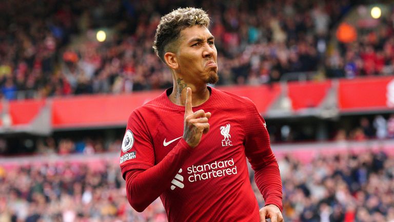 Roberto Firmino celebrates after pulling a goal back for Liverpool
