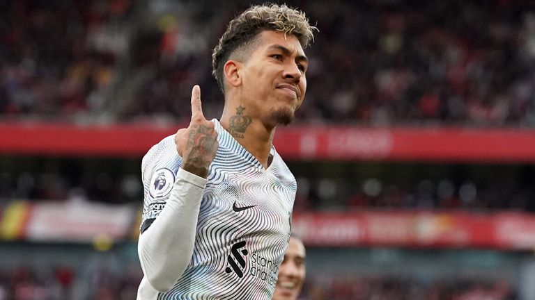 Roberto Firmino celebrates after equalising for Liverpool at Arsenal