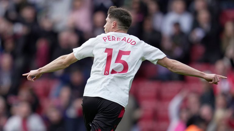 Southampton's Romain Perraud celebrates after scoring the opening goal