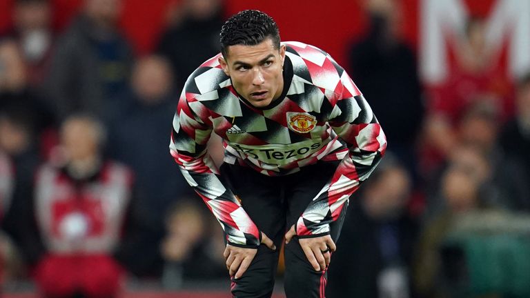Manchester United&#39;s Cristiano Ronaldo warming up prior to kick-off during the Premier League match at Old Trafford, Manchester. Picture date: Wednesday October 19, 2022.
