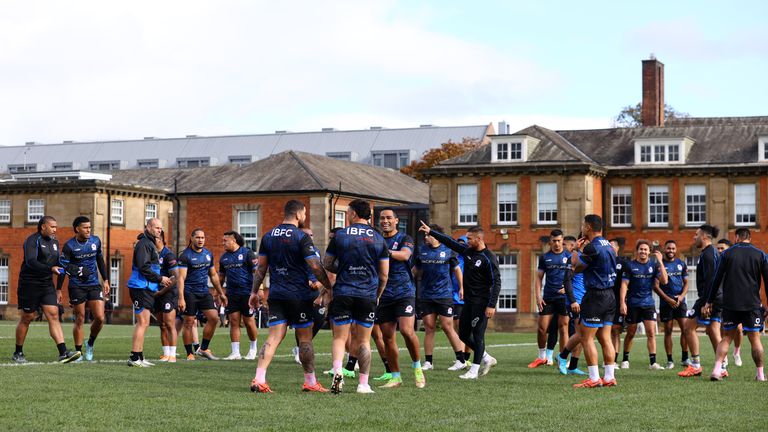 Samoa Team Run
NEWCASTLE UPON TYNE, ENGLAND - OCTOBER 14: General view as players of Samoa take part in the Samoa Team Run ahead of the Rugby League World Cup 2021 on October 14, 2022 in Newcastle upon Tyne, England. (Photo by Michael Steele/Getty Images)