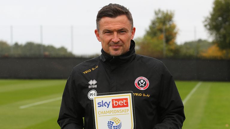 Sheffield, England, 6th October 2022.  Paul Heckingbottom manager of Sheffield Utd receives the manager of the month award for September at the Randox Academy, Sheffield. Picture credit should read: Simon Bellis / Sportimage