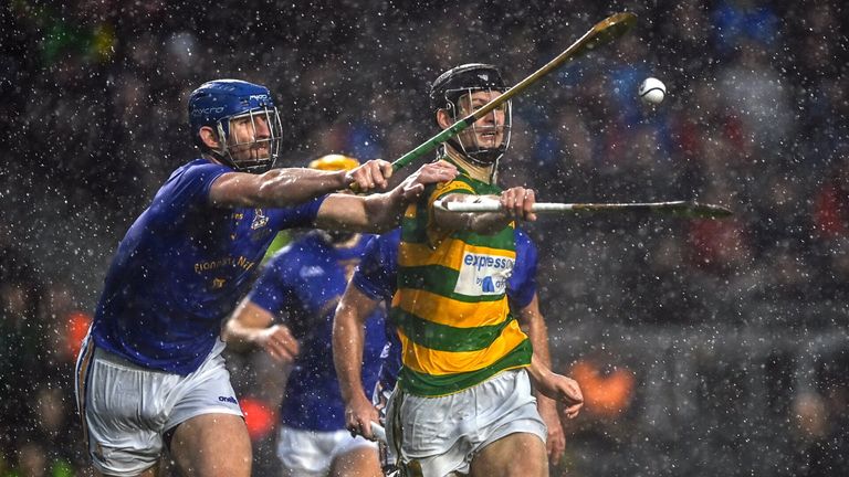 16 October 2022; Tadgh Deasy of Blackrock in action against Jamie Burns of St Finbarr's during the Cork County Senior Club Hurling Championship Final match between Blackrock and St Finbarr's at P..irc Ui Chaoimh in Cork. Photo by E..in Noonan/Sportsfile