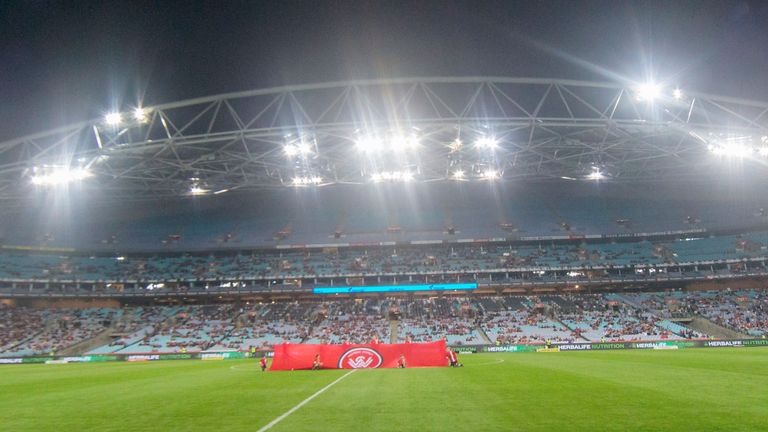 SYDNEY, AUSTRALIA - APRIL 13: a general view of ANZ Stadium at round 25 of the Hyundai A-League Soccer between Western Sydney Wanderers and Sydney FC on April 13, 2019 at ANZ Stadium in Sydney, Australia. (Photo by Speed Media/Icon Sportswire) (Icon Sportswire via AP Images)