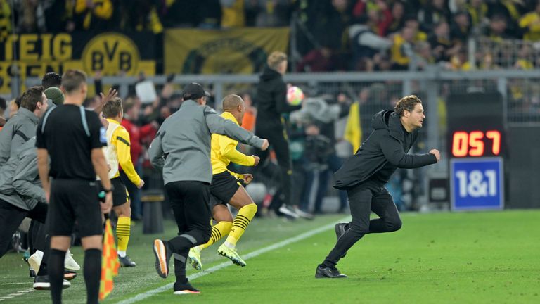 Dortmund coach Edin Terzic burst onto the pitch as his side celebrated the equaliser