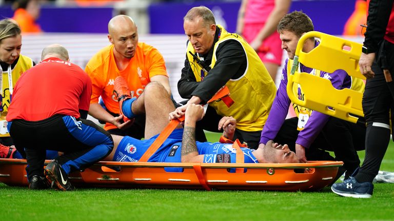 England v Samoa - Rugby League World Cup - Group A - St James' Park
Samoa's Tyrone May is taken off the pitch by stretcher during the Rugby League World Cup group A match at St James' Park, Newcastle upon Tyne. Picture date: Saturday October 15, 2022.