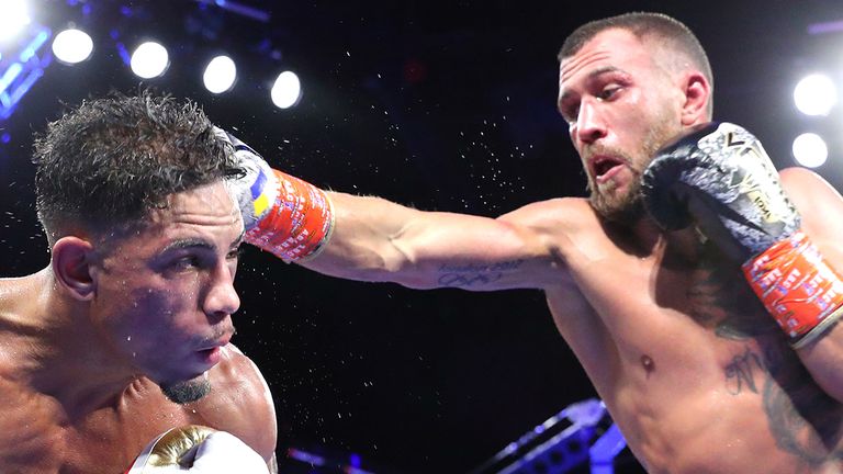 NEW YORK, NEW YORK - OCTOBER 29: Jamaine Ortiz (L) and Vasiliy Lomachenko (R) exchange punches during their lightweight fight at The Hulu Theater at Madison Square Garden on October 29, 2022 in New York City. (Photo by Mikey Williams/Top Rank Inc via Getty Images)